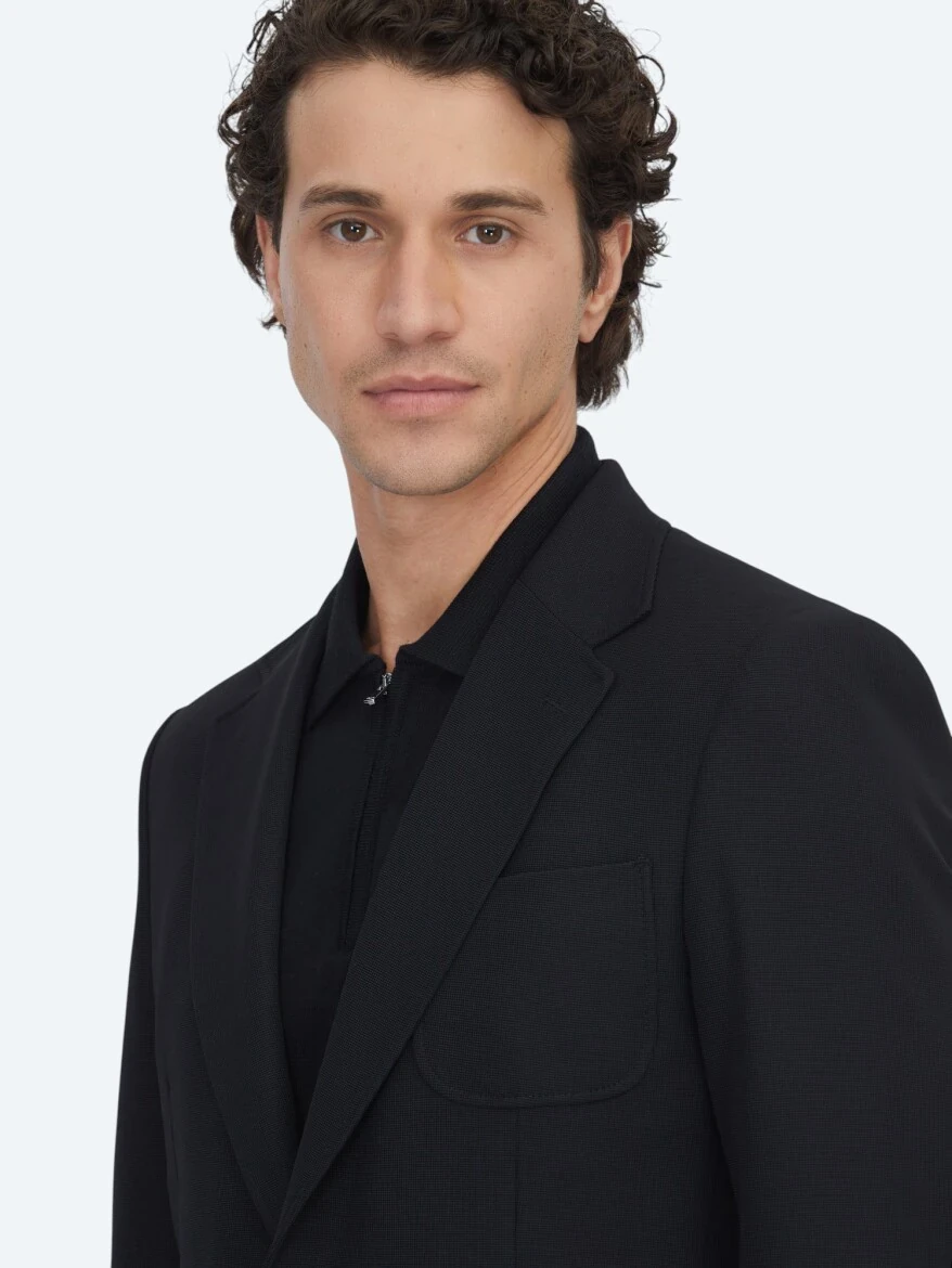 Siyah Düz Modern Fit Örme Takım Elbise - 5