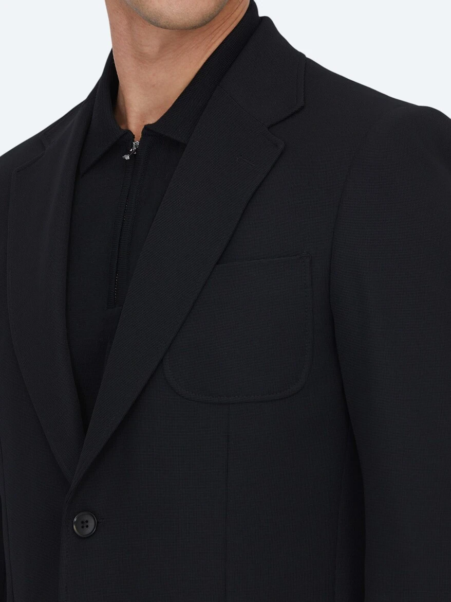 Siyah Düz Modern Fit Örme Takım Elbise - 6