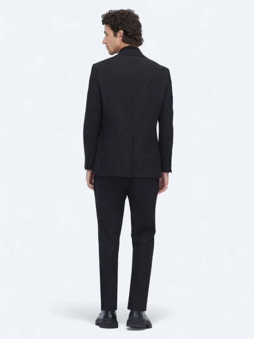 Siyah Düz Modern Fit Örme Takım Elbise - 7