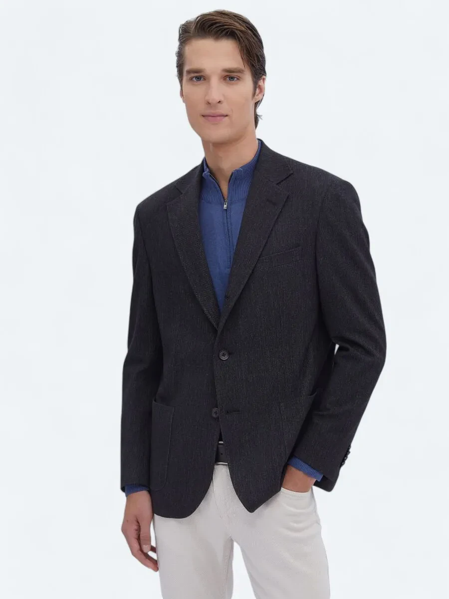 Siyah Düz Modern Fit Pamuk Karışımlı Takım Elbise - 2