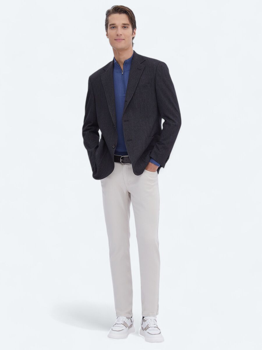 Siyah Düz Modern Fit Pamuk Karışımlı Takım Elbise - 3