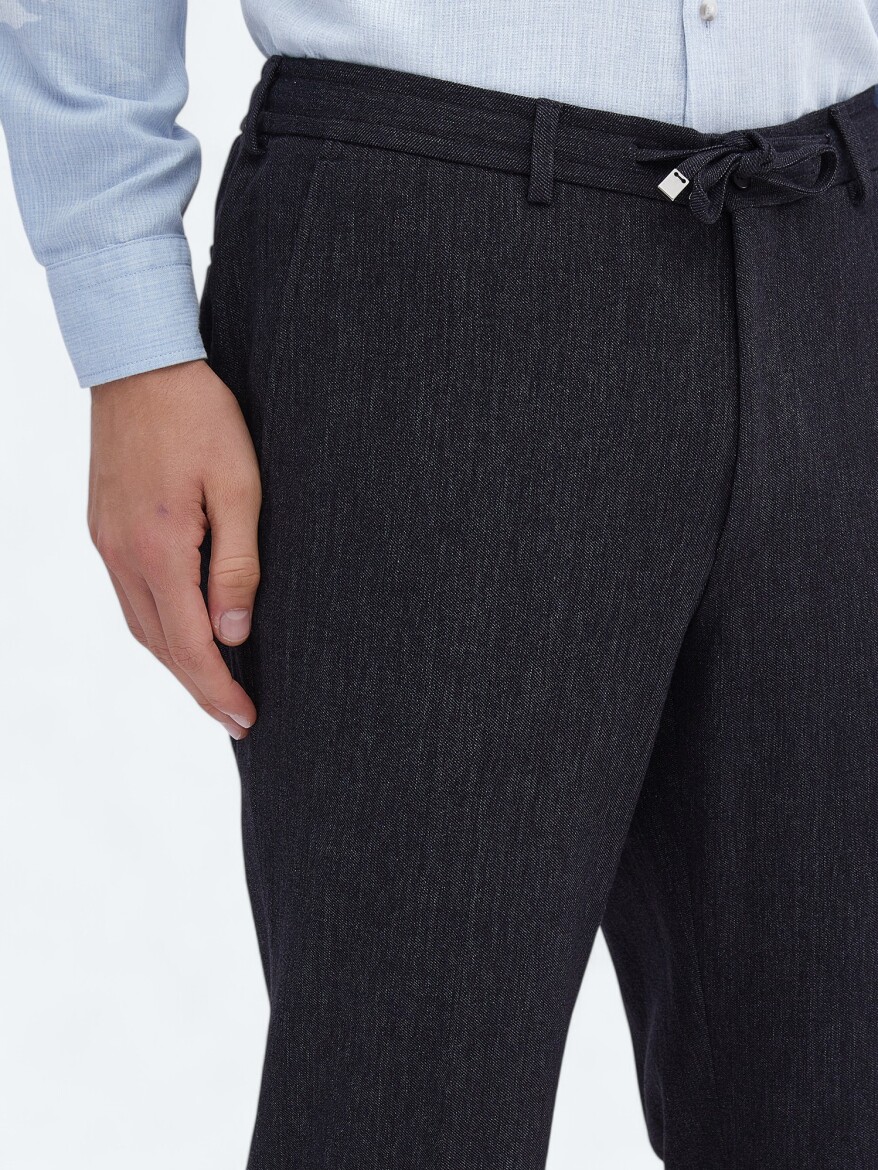 Siyah Düz Modern Fit Pamuk Karışımlı Takım Elbise - 8