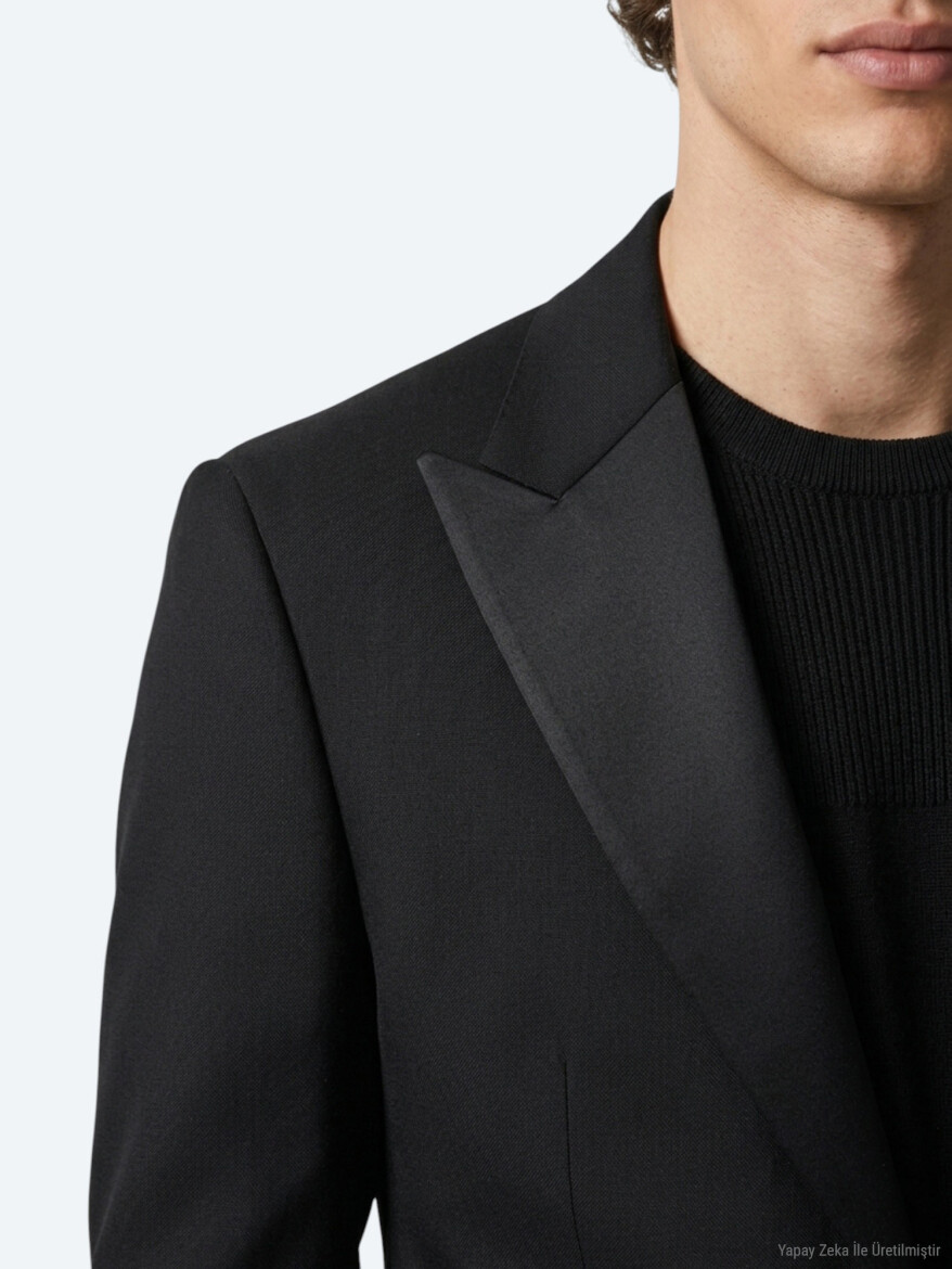 Siyah Düz Modern Fit Prinç Smokin Takım Elbise - 4