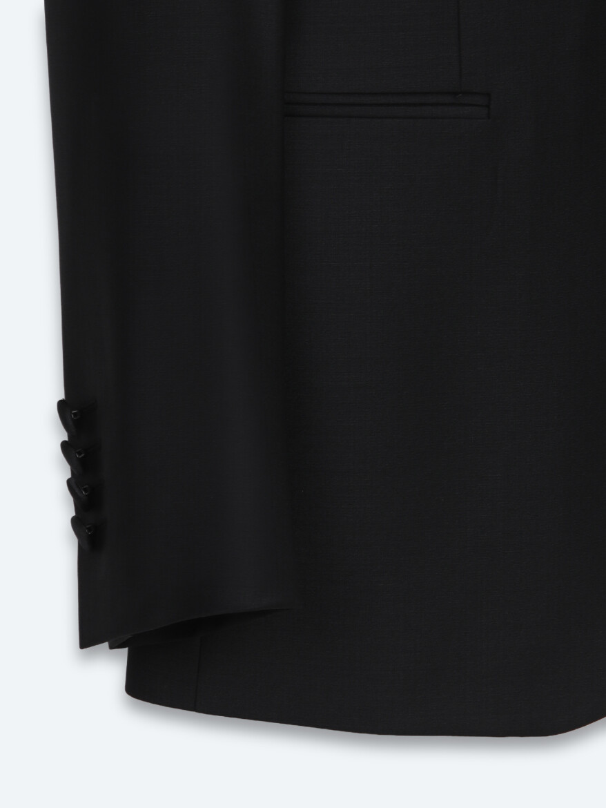 Siyah Düz Modern Fit Prinç Smokin Takım Elbise - 9