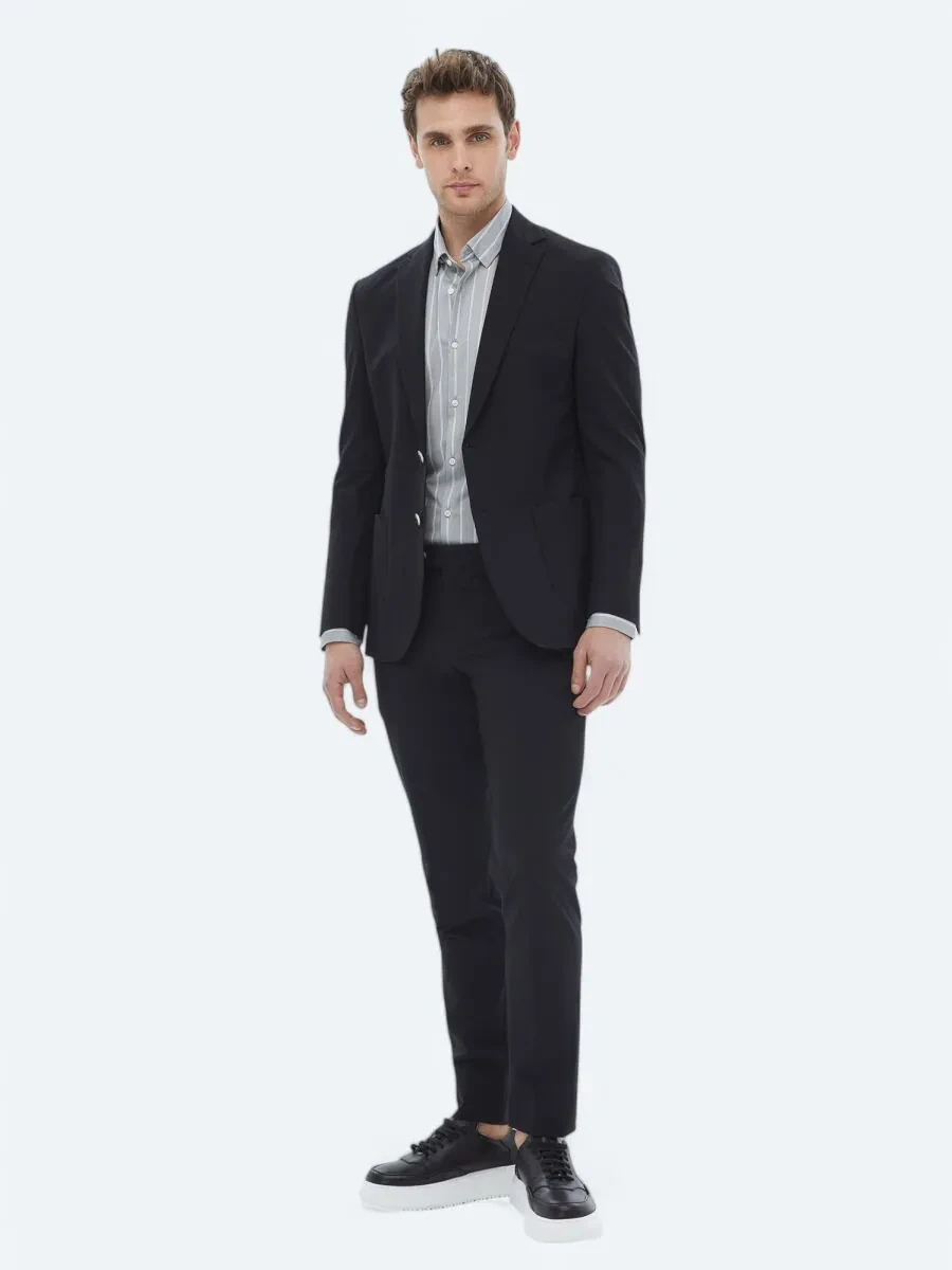 Siyah Düz Modern Fit Takım Elbise - 3