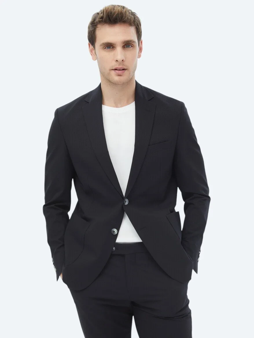 Siyah Düz Modern Fit Takım Elbise - 8