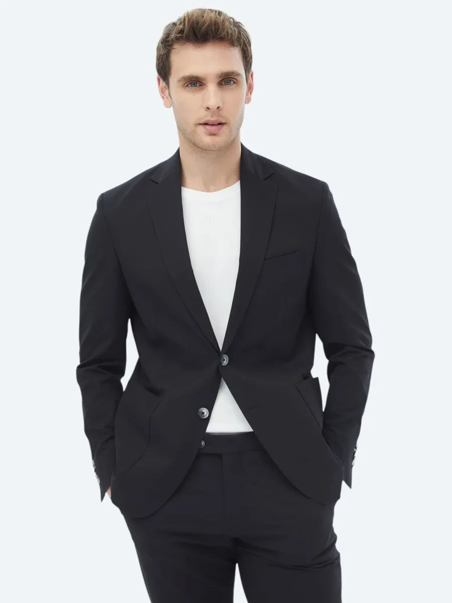 Siyah Düz Modern Fit Takım Elbise - 8