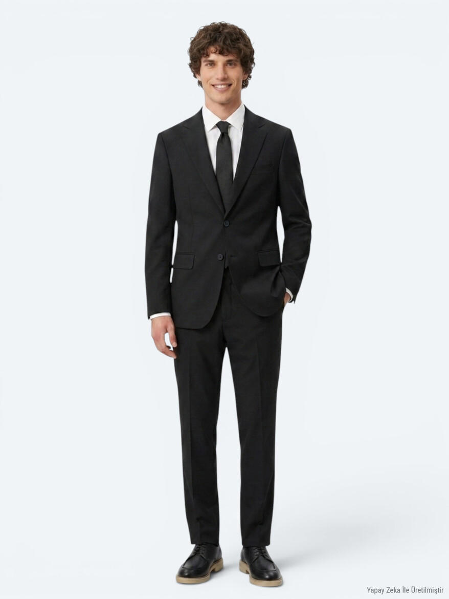Siyah Düz Modern Fit Takım Elbise - KİP