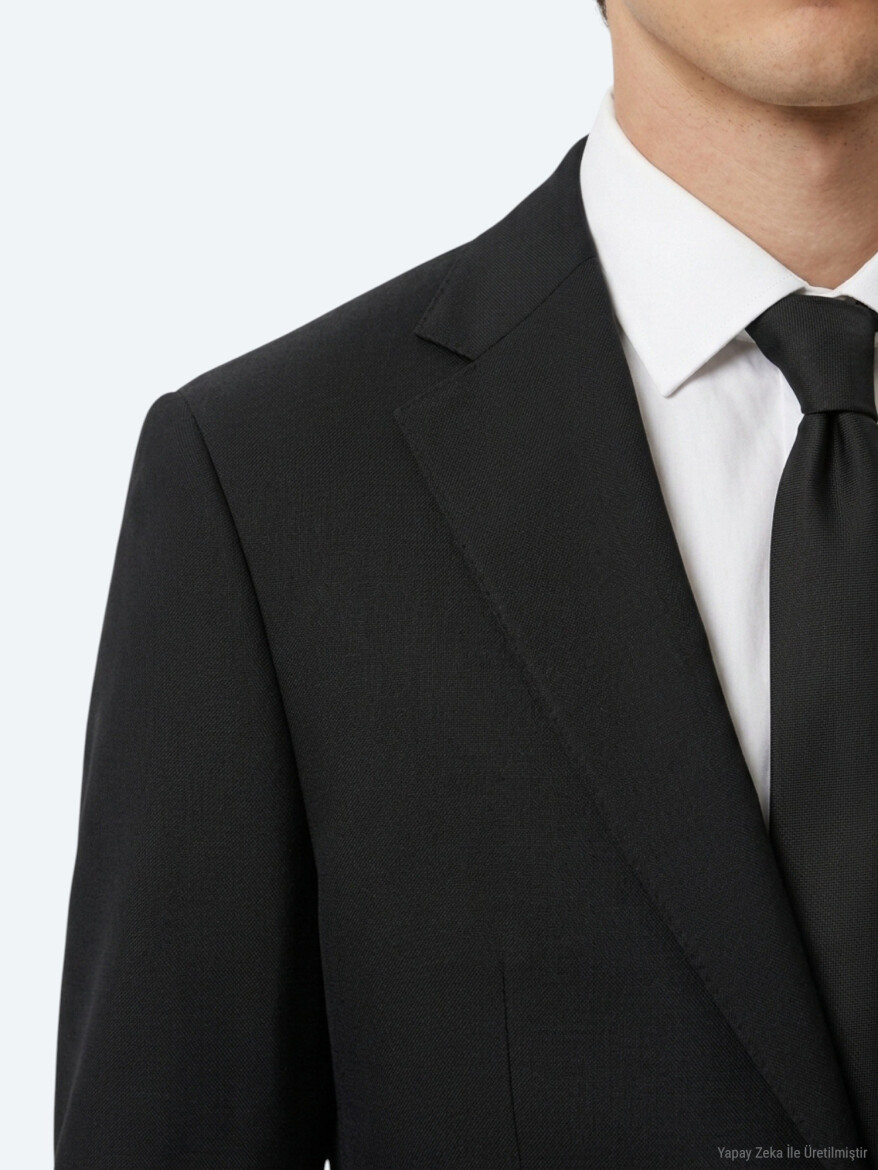 Siyah Düz Modern Fit Takım Elbise - KİP