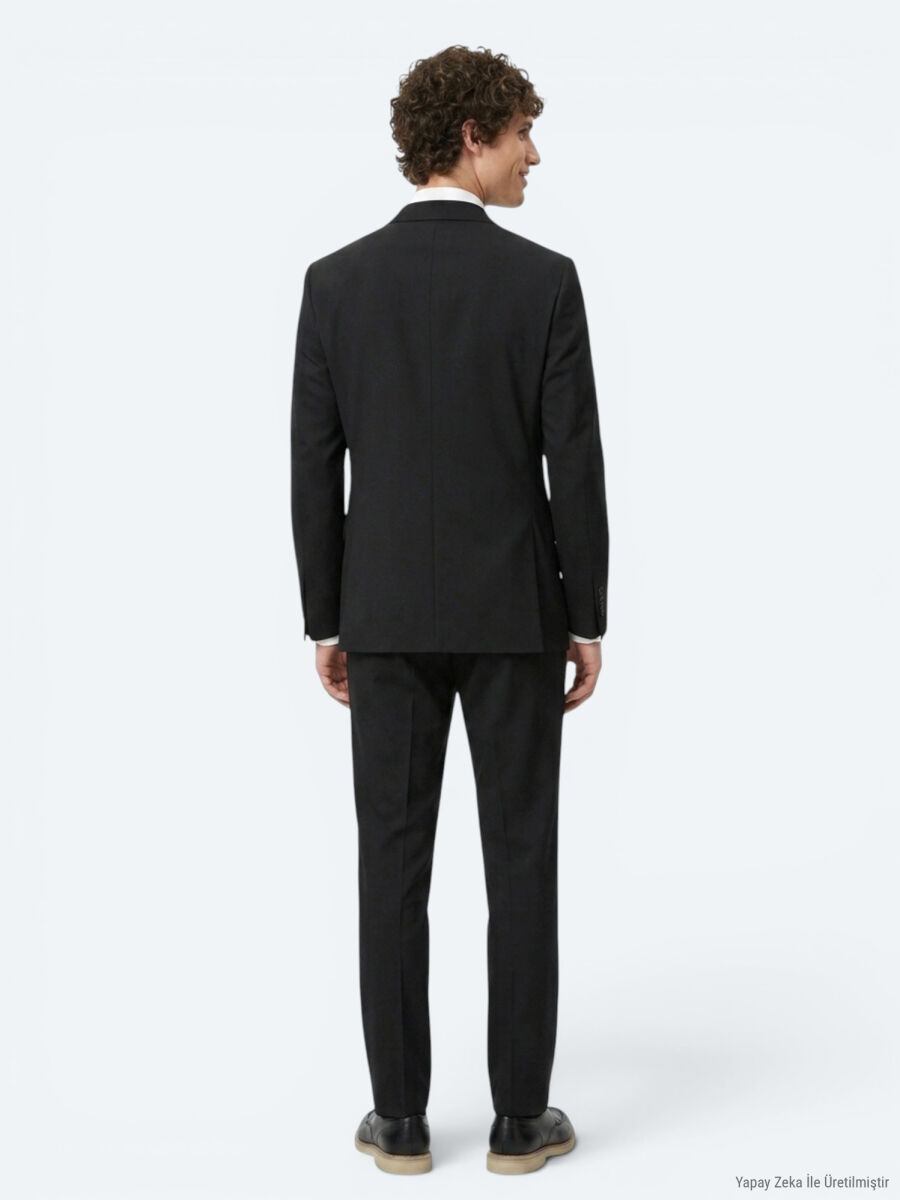 Siyah Düz Modern Fit Takım Elbise - 5