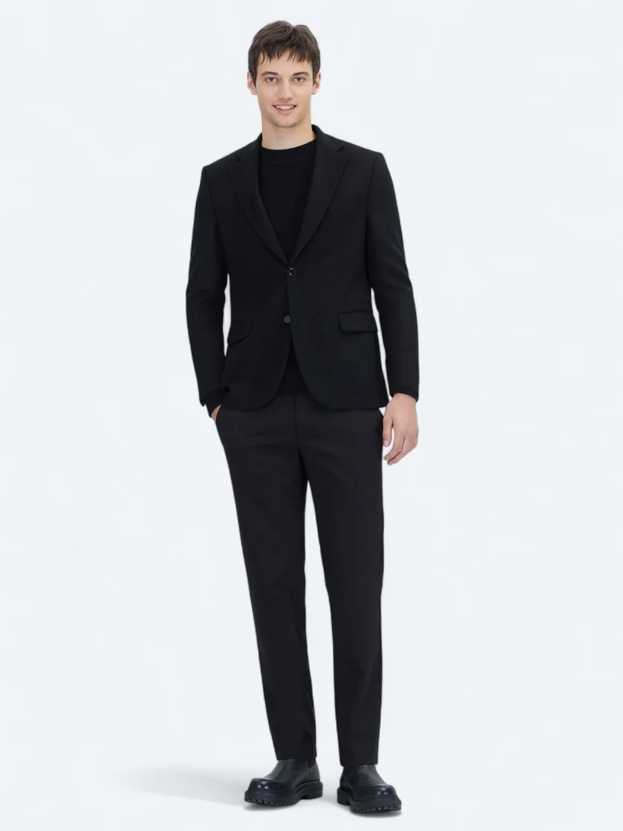 Siyah Düz Modern Fit Yün Karışımlı Ceket - 2