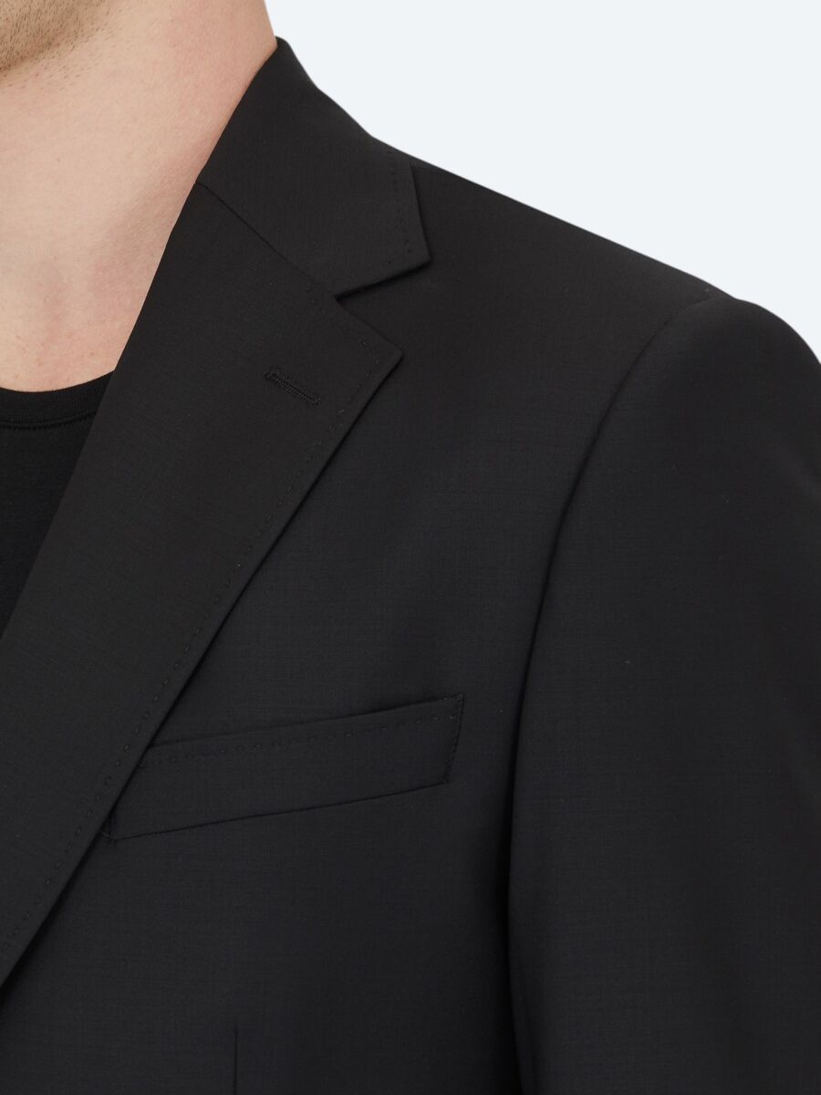 Siyah Düz Modern Fit Yün Karışımlı Takım Elbise - 4