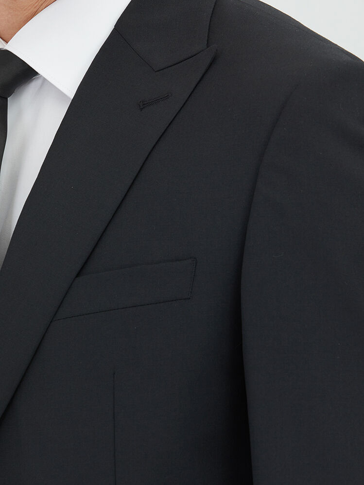 Siyah Düz Modern Fit Yün Karışımlı Takım Elbise - 4