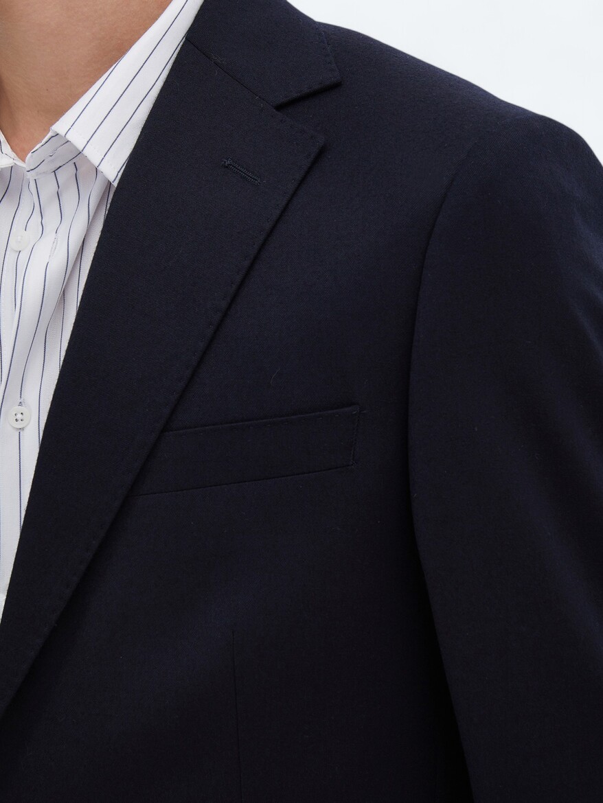 Siyah Düz Modern Fit Yün Karışımlı Takım Elbise - 5