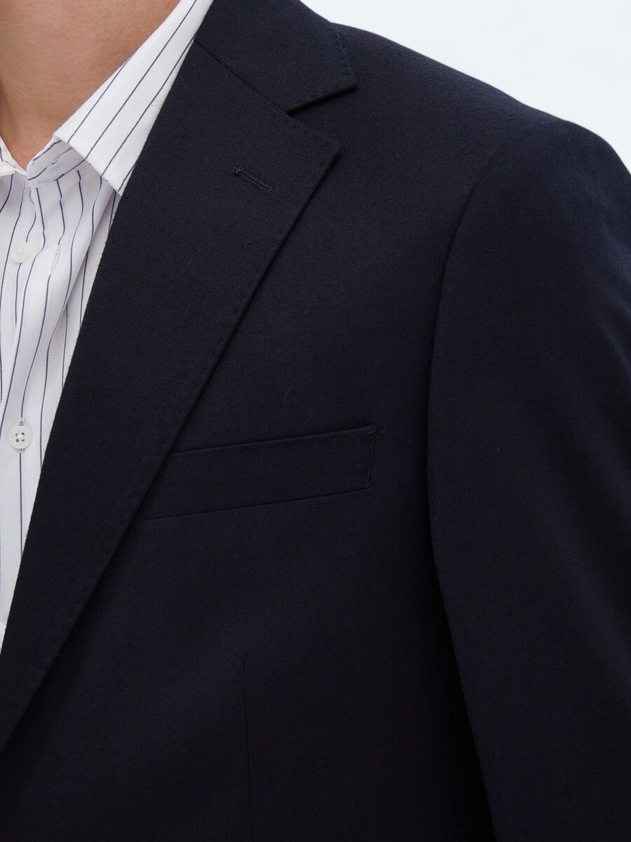 Siyah Düz Modern Fit Yün Karışımlı Takım Elbise - 5