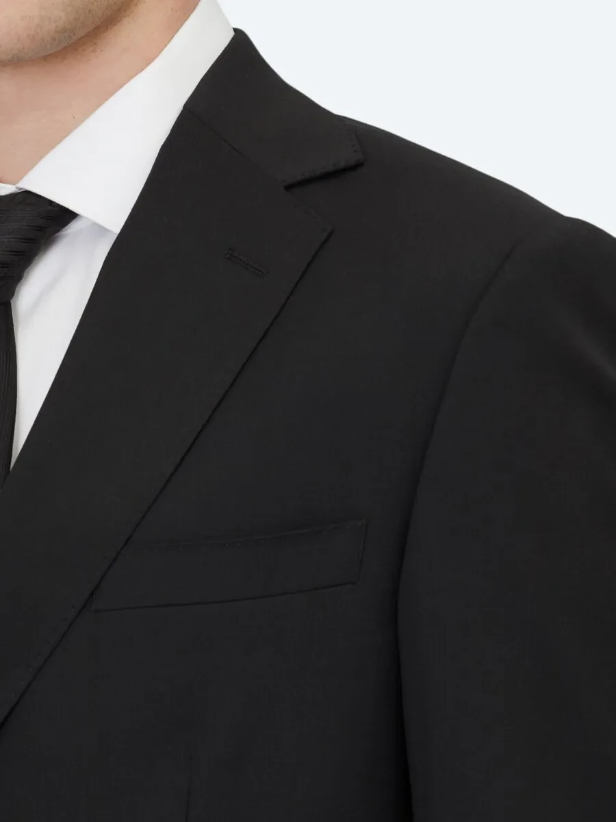 Siyah Düz Modern Fit Yün Karışımlı Takım Elbise - 4