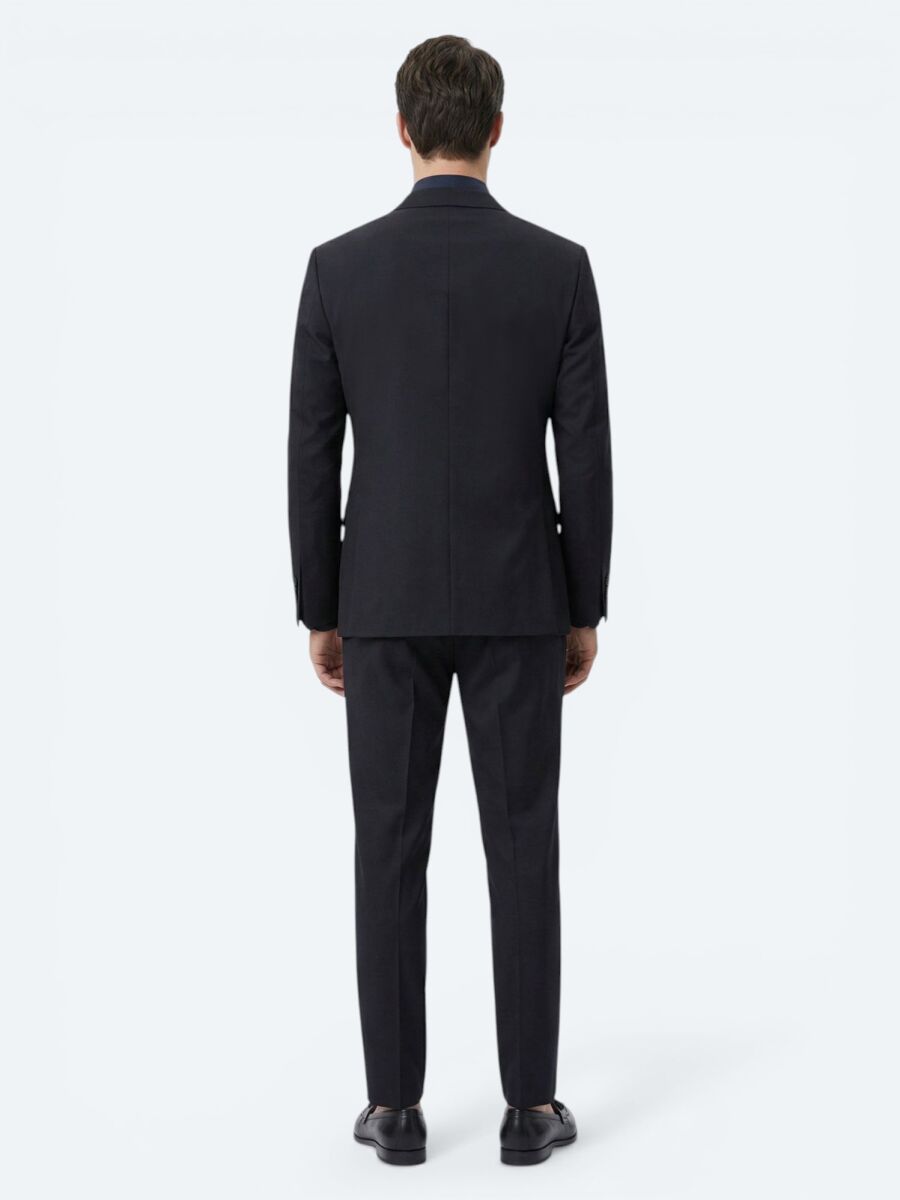 Siyah Düz Modern Fit Yün Karışımlı Takım Elbise - 5