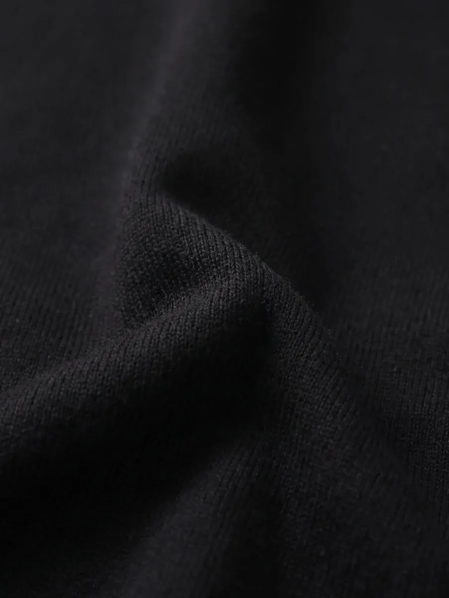 Siyah Düz Örgü Yün Karışımlı Triko Kazak - 14