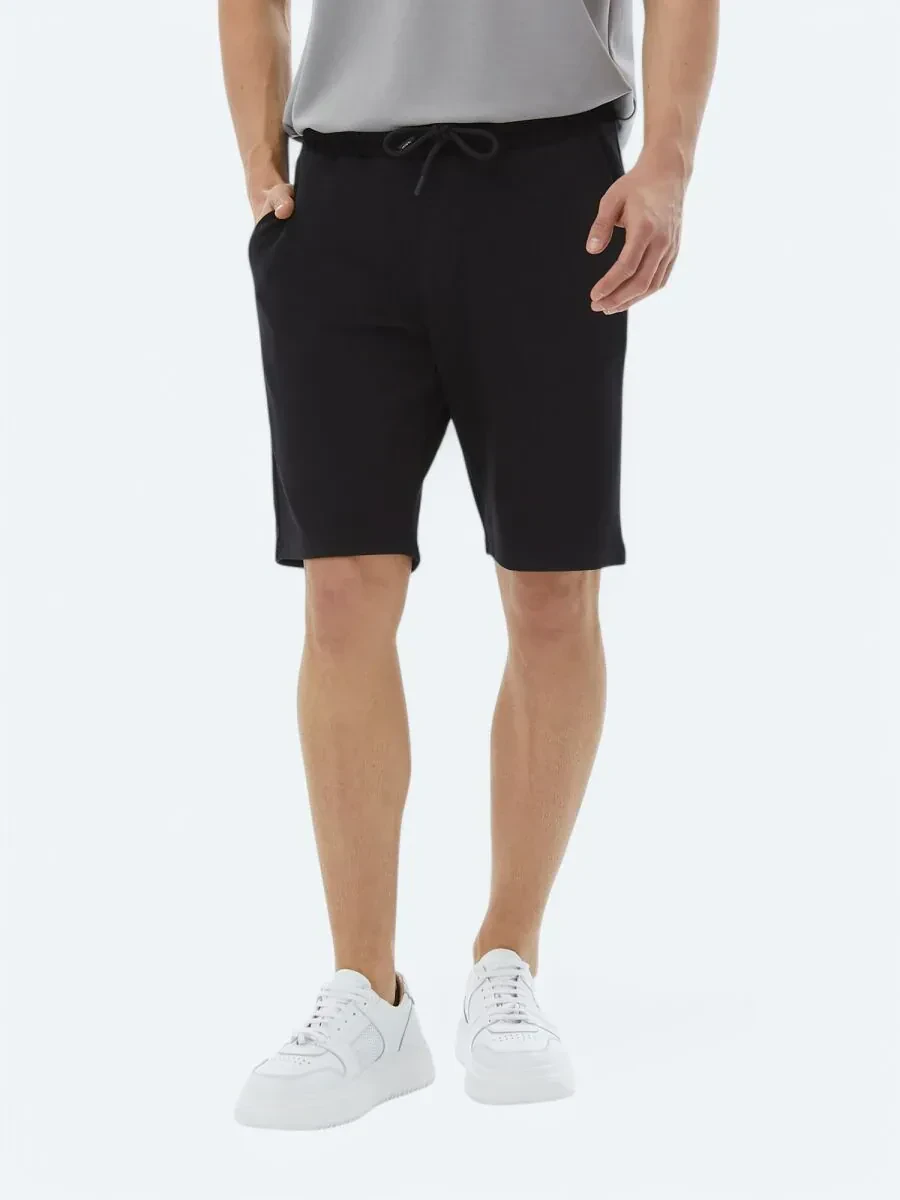 Siyah Düz Örme Jogging Fit Casual Bermuda - 2