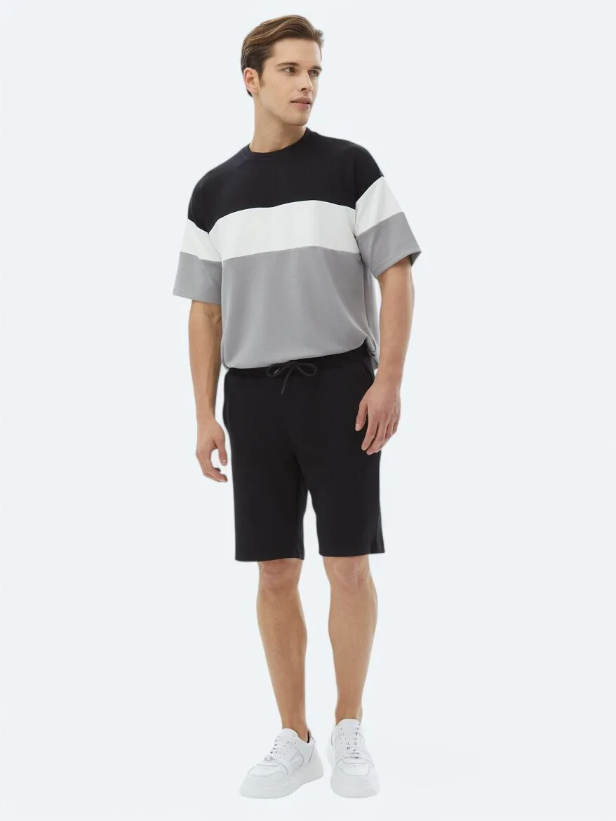 Siyah Düz Örme Jogging Fit Casual Bermuda - 3