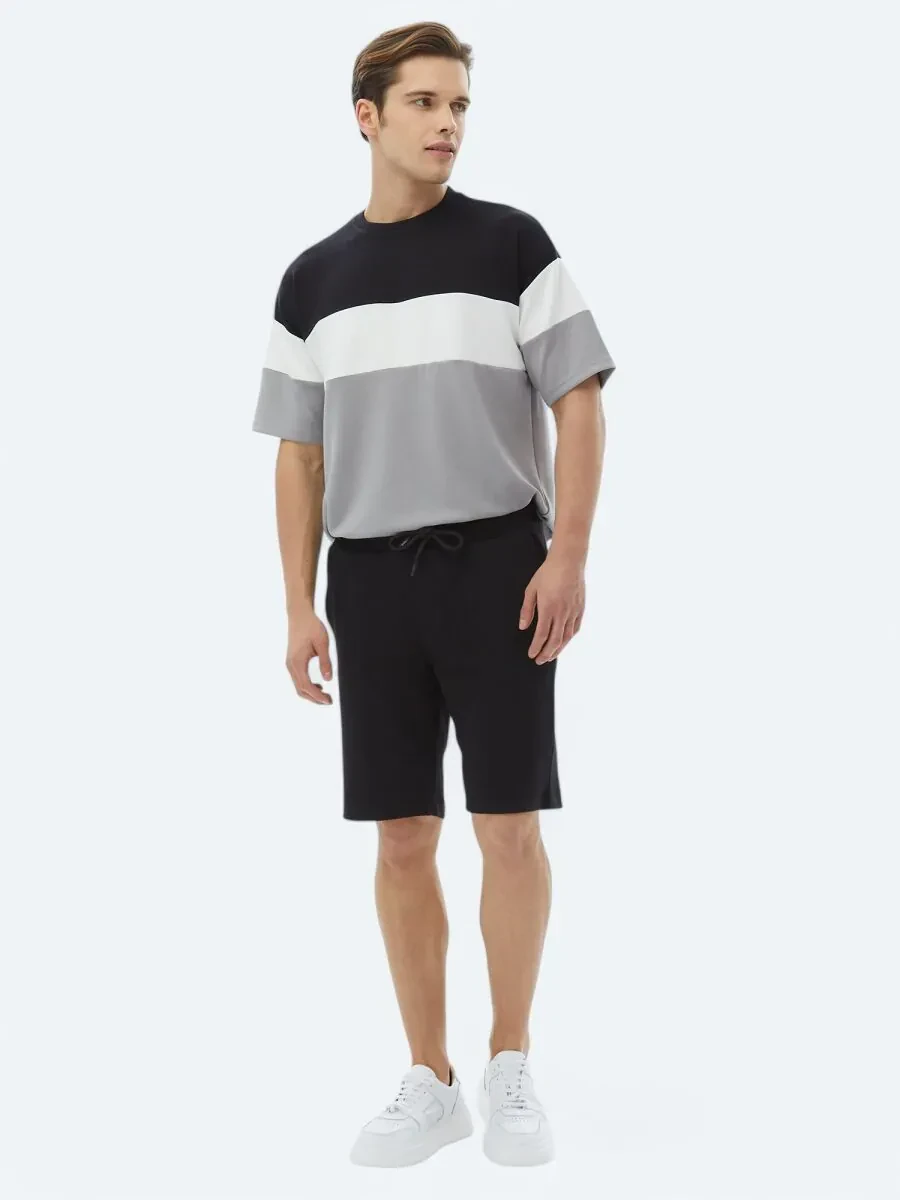 Siyah Düz Örme Jogging Fit Casual Bermuda - 3