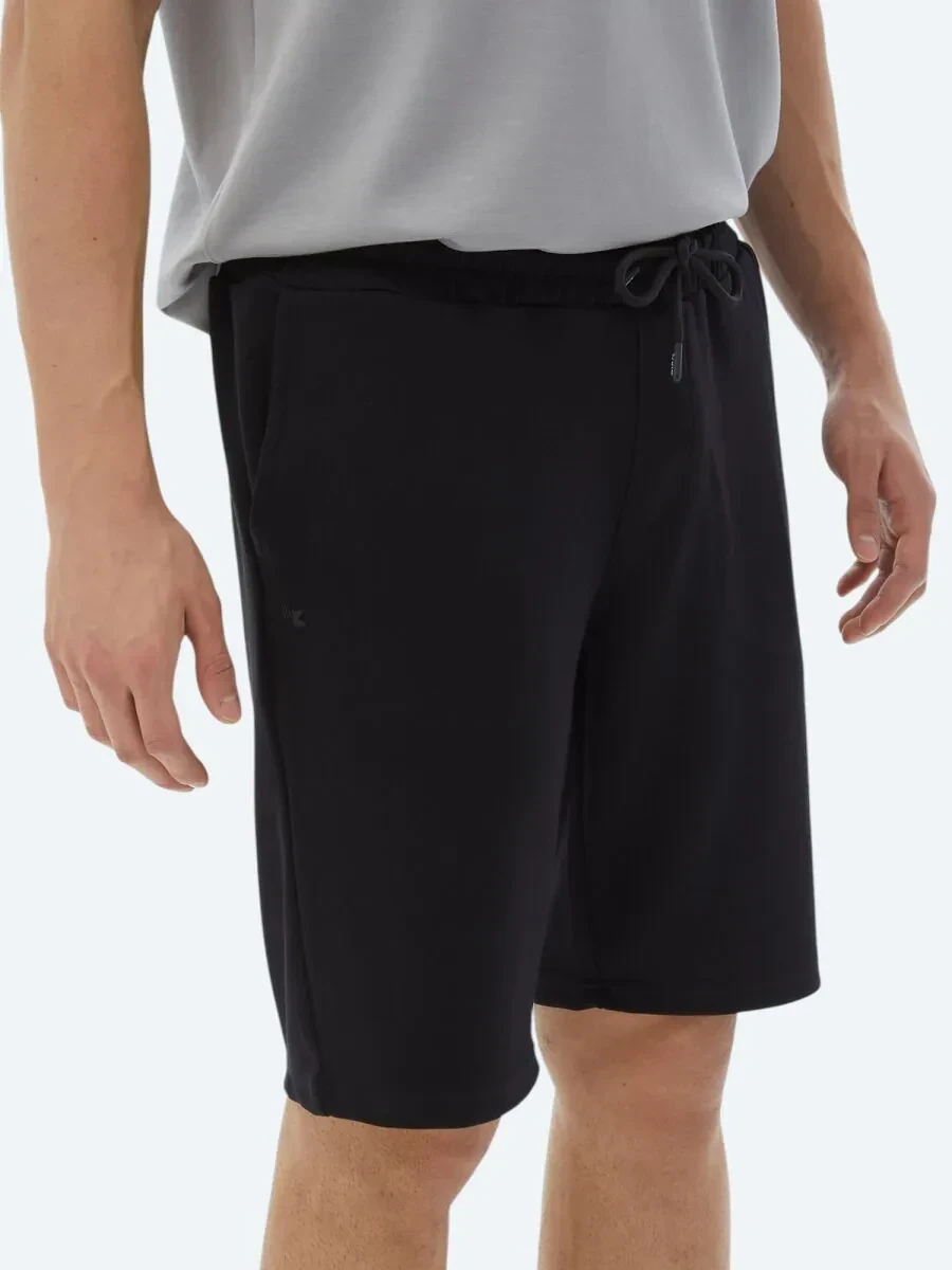 Siyah Düz Örme Jogging Fit Casual Bermuda - 4
