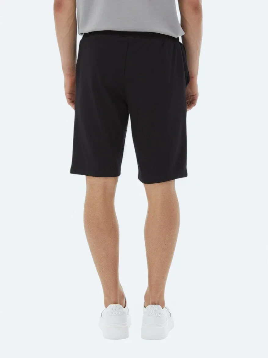 Siyah Düz Örme Jogging Fit Casual Bermuda - 5
