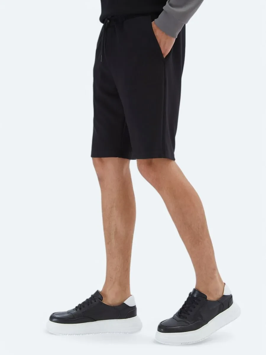 Siyah Düz Örme Jogging Fit Spor Bermuda - 3