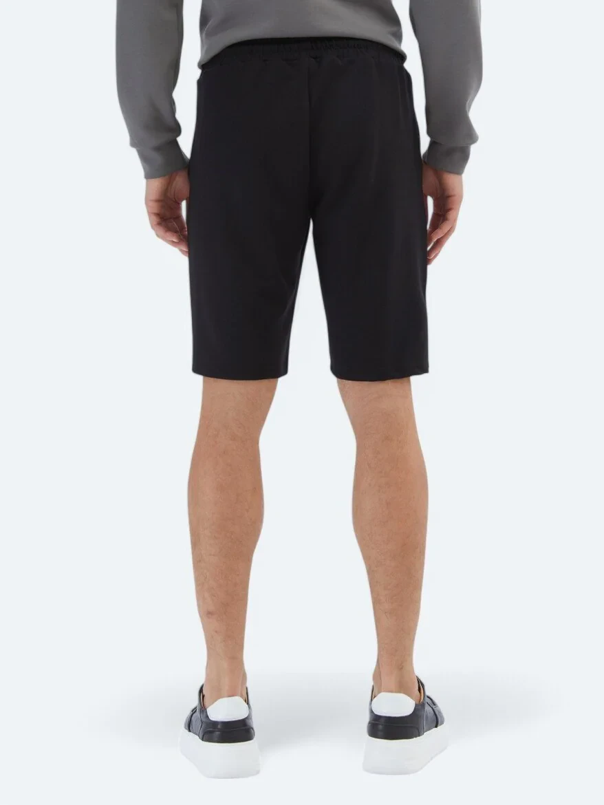 Siyah Düz Örme Jogging Fit Spor Bermuda - 5