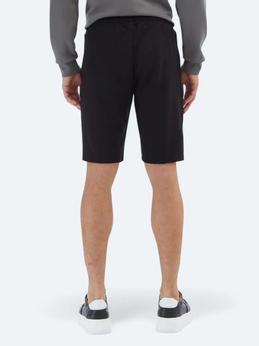 Siyah Düz Örme Jogging Fit Spor Bermuda - 5