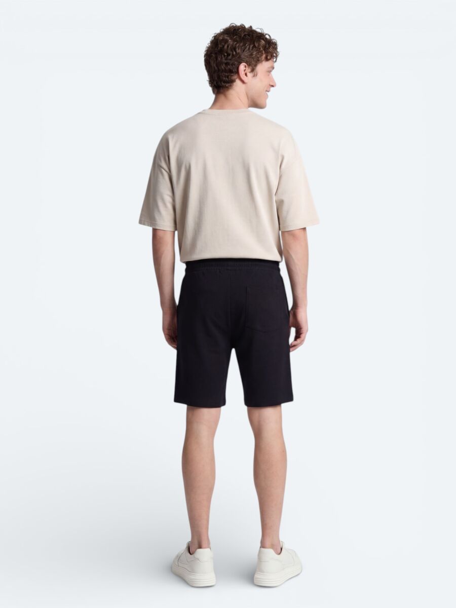 Siyah Düz Örme Regular Fit Casual Bermuda - 6