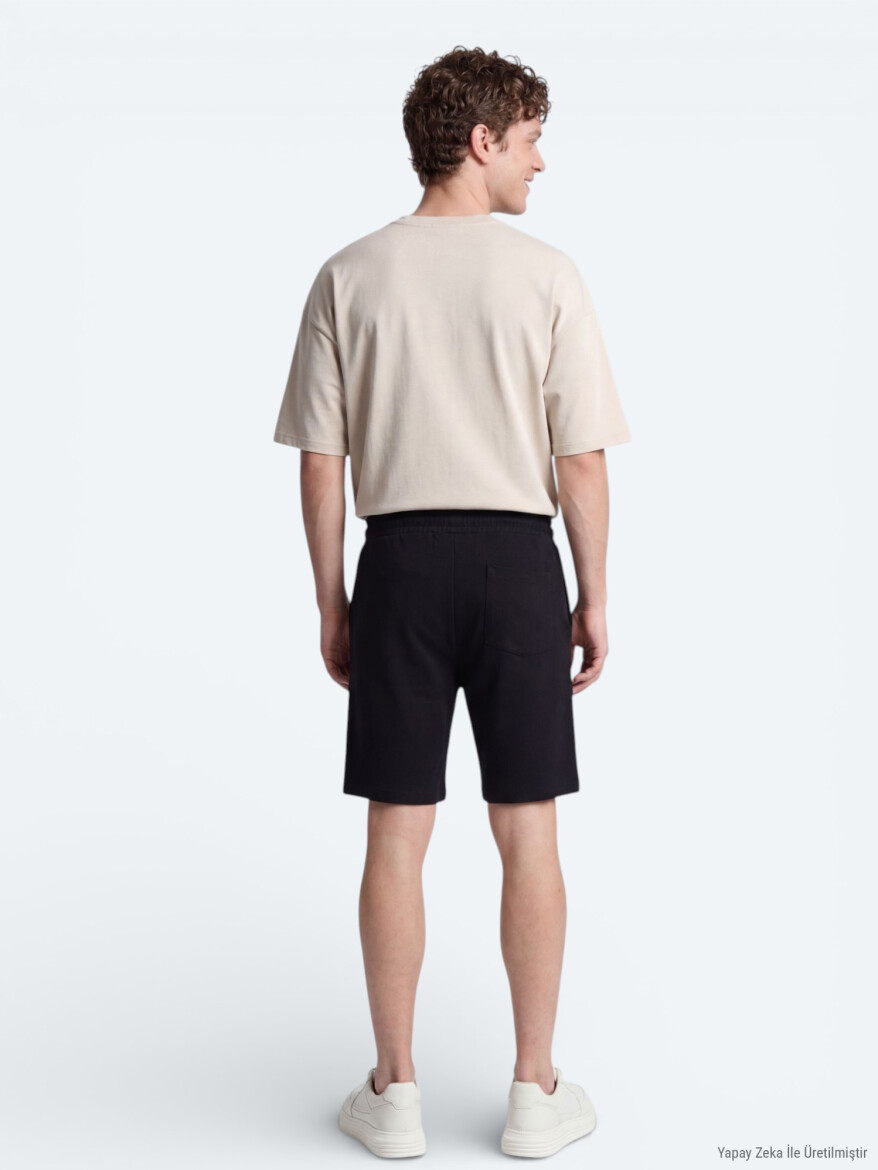 Siyah Düz Örme Regular Fit Casual Bermuda - 6