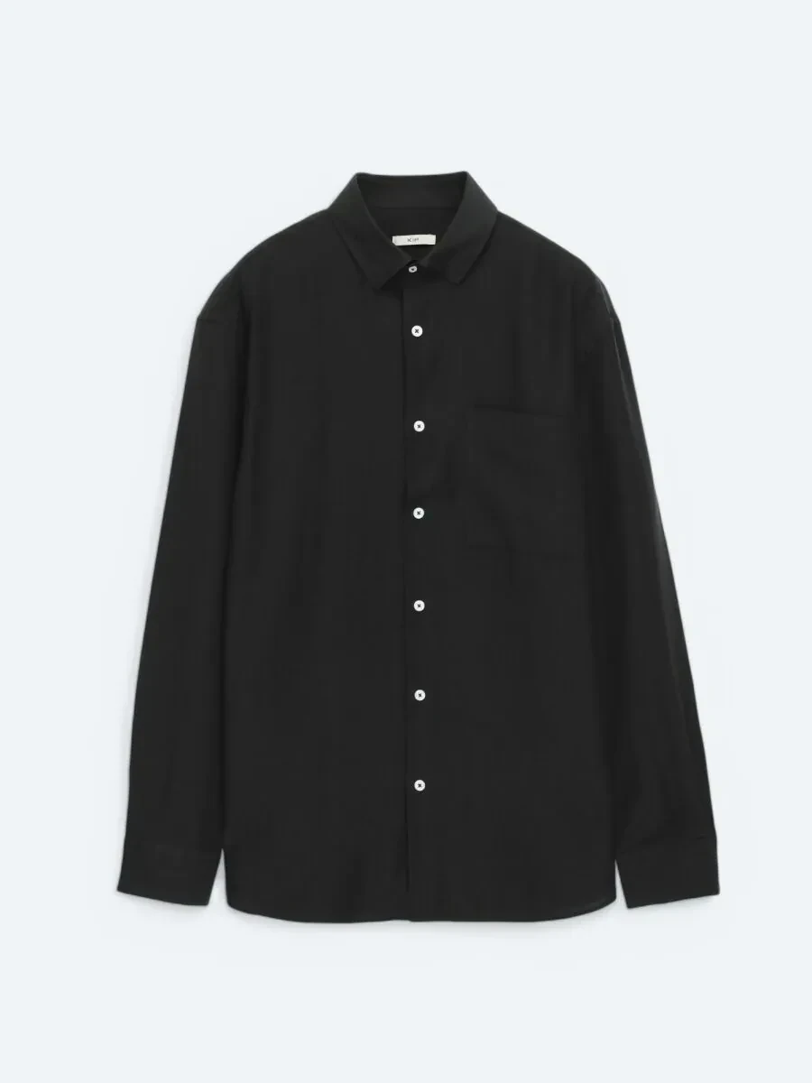 Siyah Düz Oversize Fit Dokuma Casual Gömlek - 5