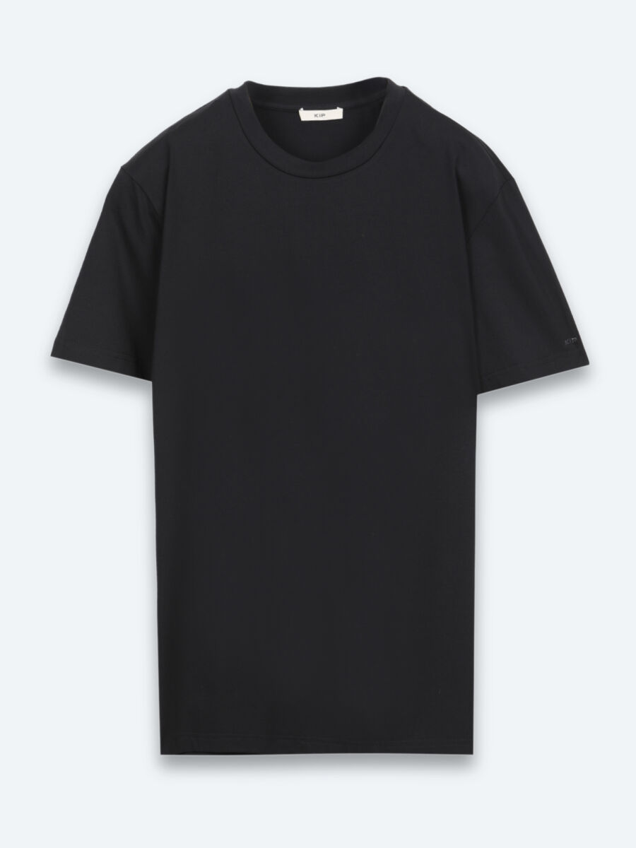 Siyah Düz Pamuk Karışımlı T-Shirt - 5