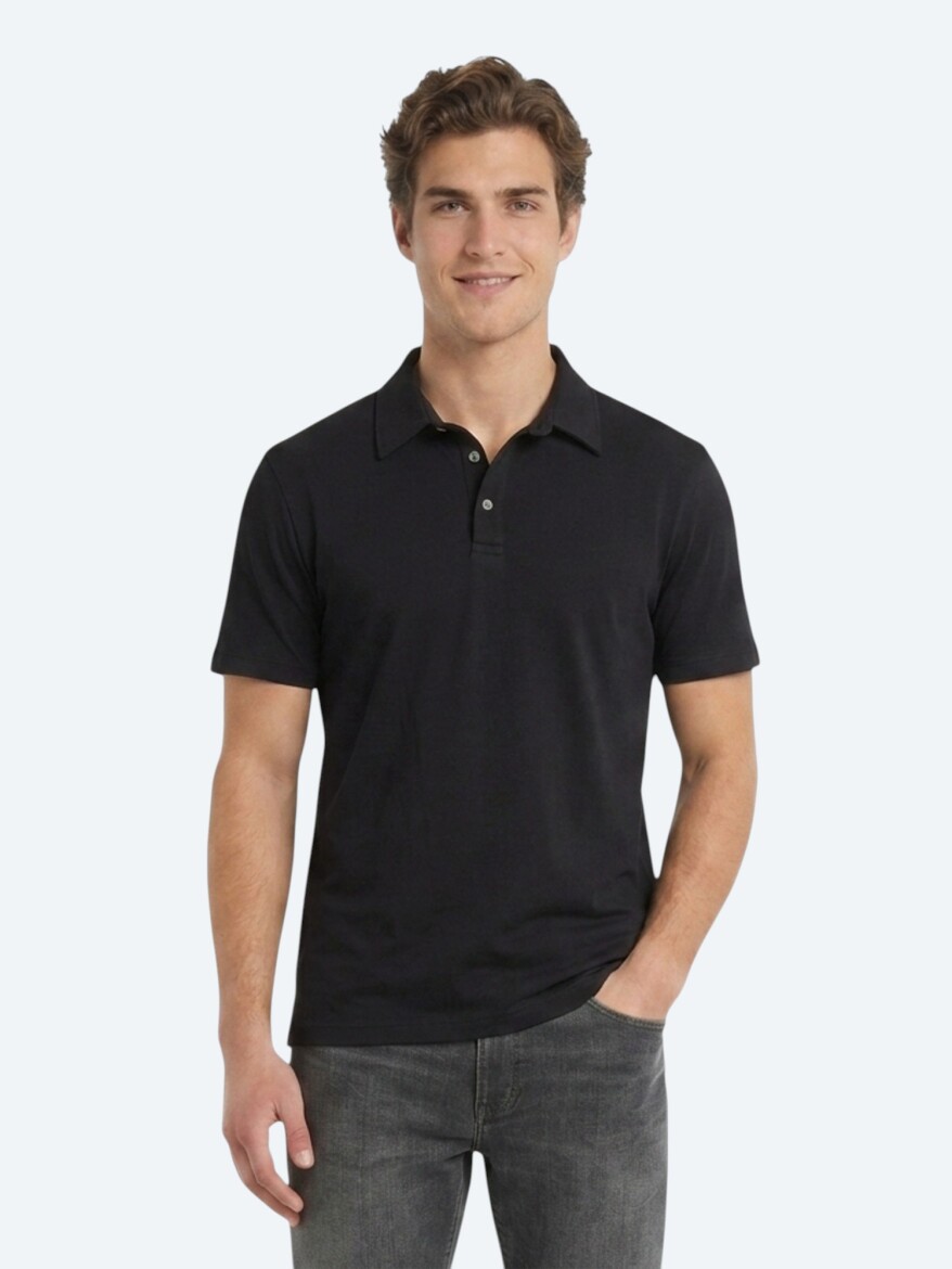 Siyah Düz Pamuk Karışımlı T-Shirt 