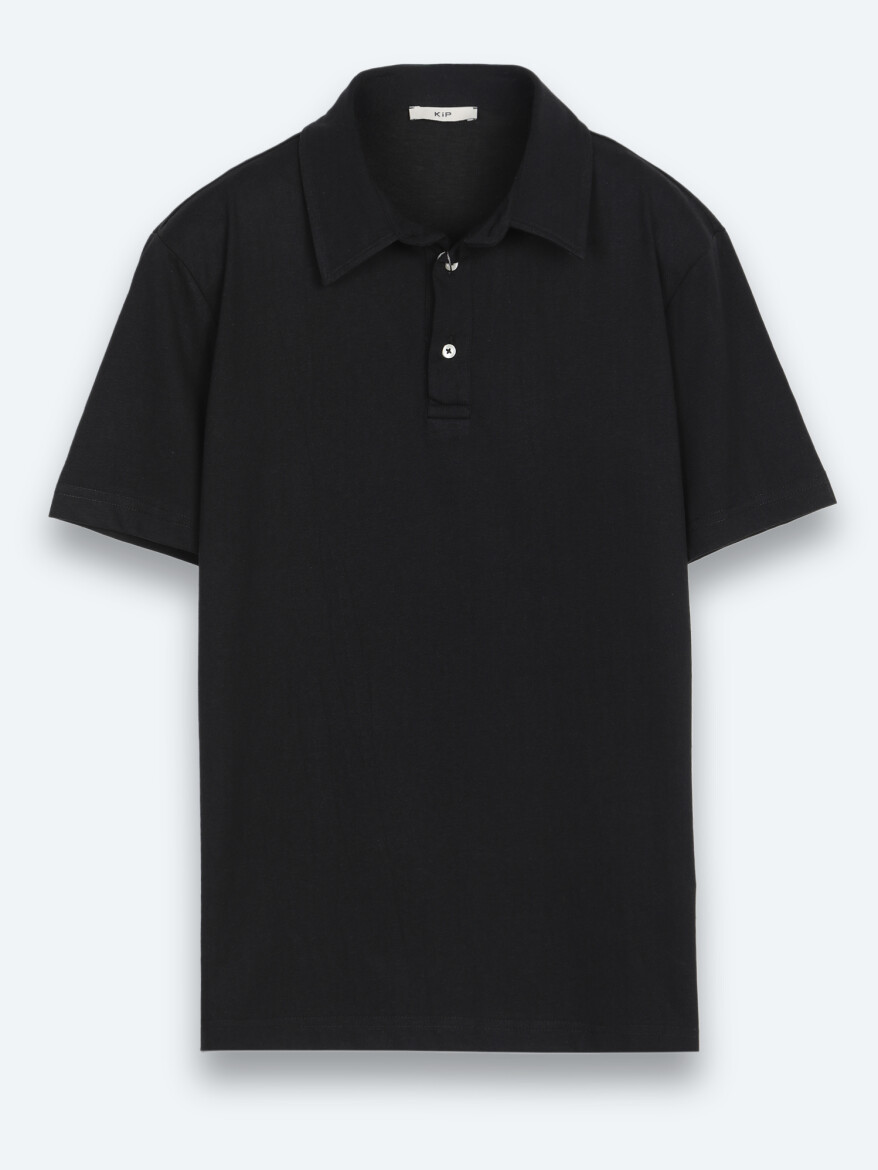 Siyah Düz Pamuk Karışımlı T-Shirt - 6