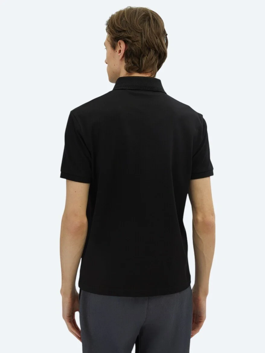 Siyah Düz Polo Yaka %100 Pamuk T-Shirt 