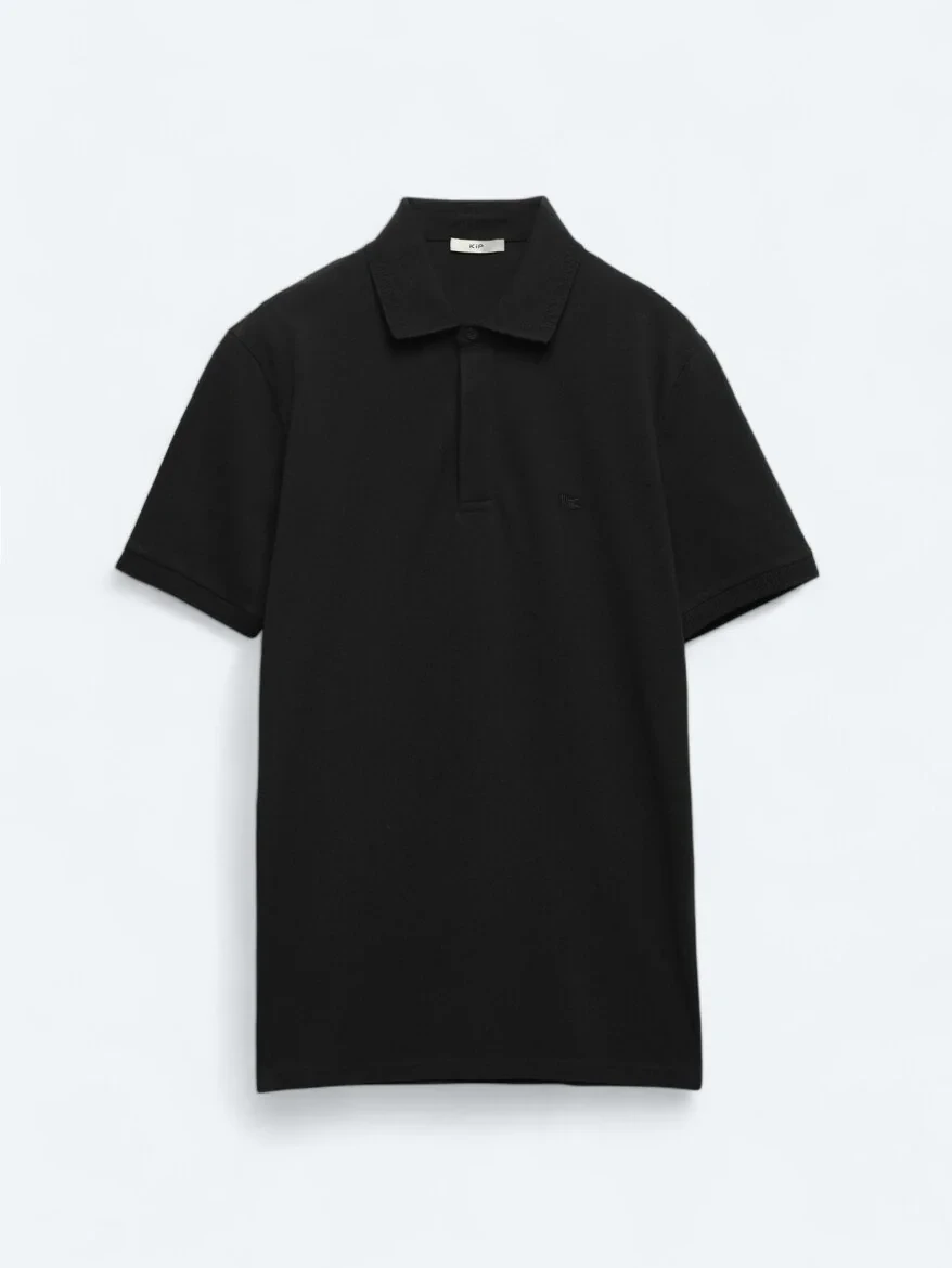Siyah Düz Polo Yaka %100 Pamuk T-Shirt - 5