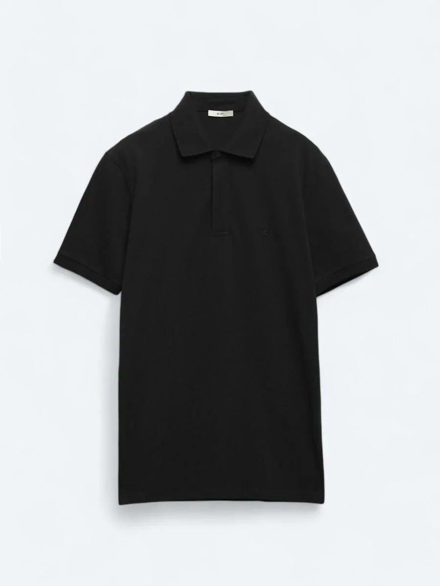 Siyah Düz Polo Yaka %100 Pamuk T-Shirt - 5