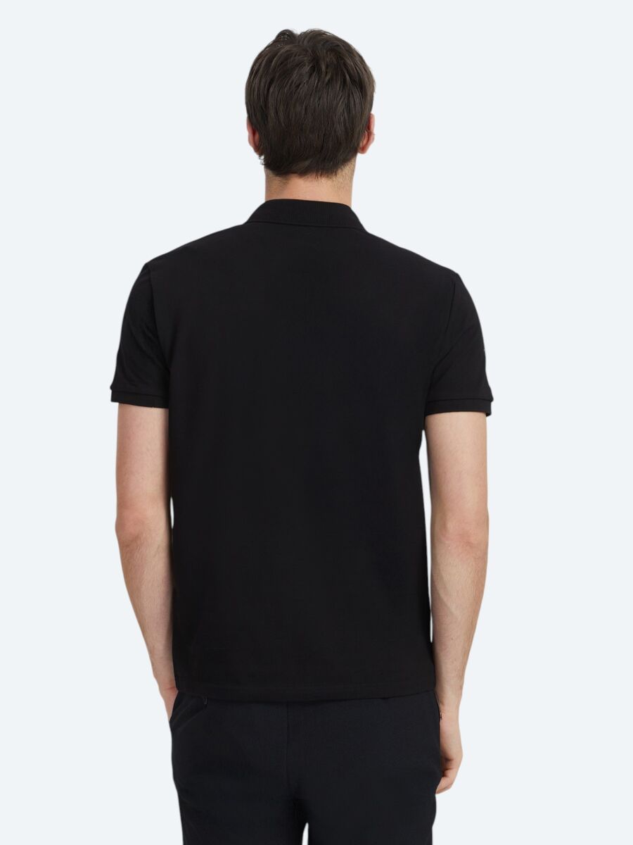Siyah Düz Polo Yaka %100 Pamuk T-Shirt - 5