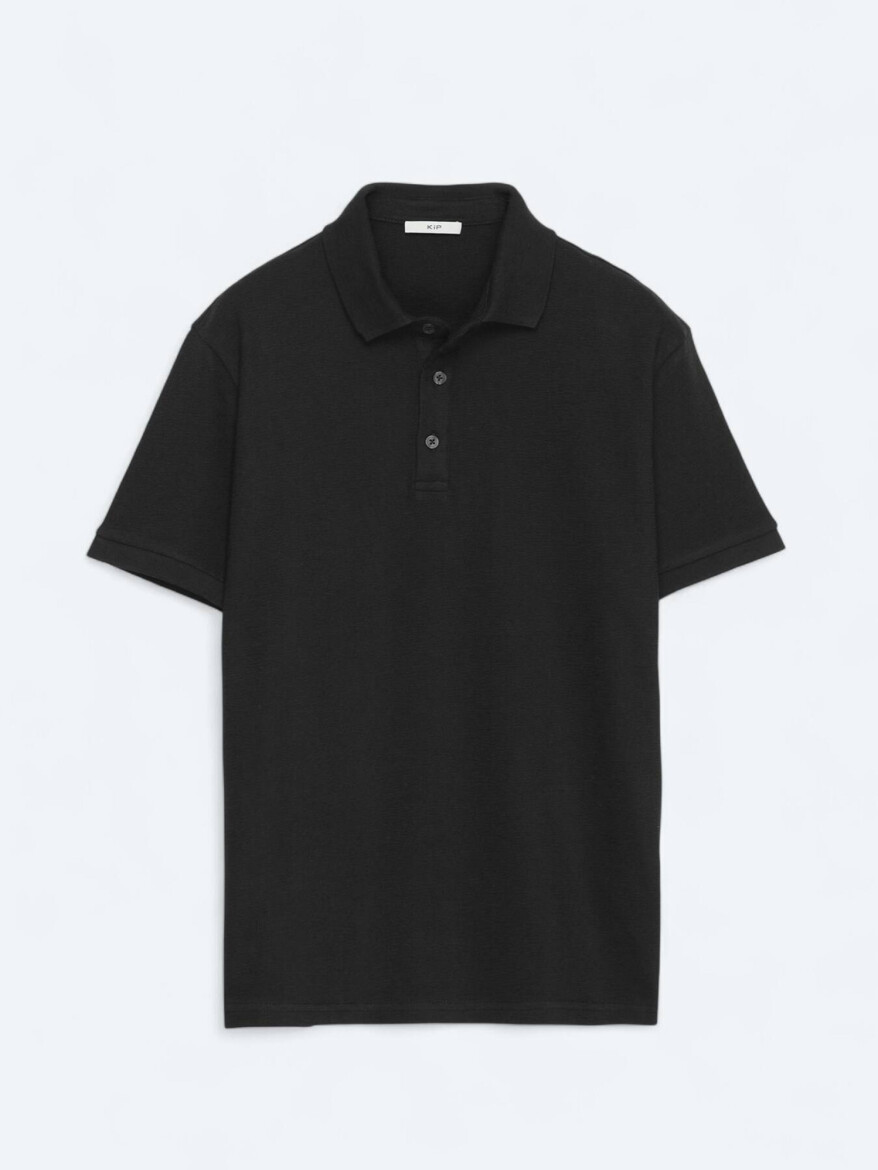 Siyah Düz Polo Yaka %100 Pamuk T-Shirt - 7