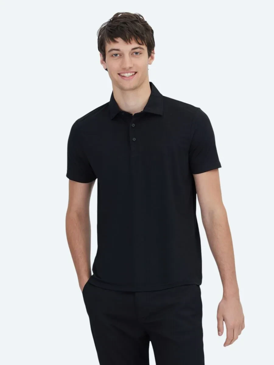 Siyah Düz Polo Yaka T-Shirt - 1