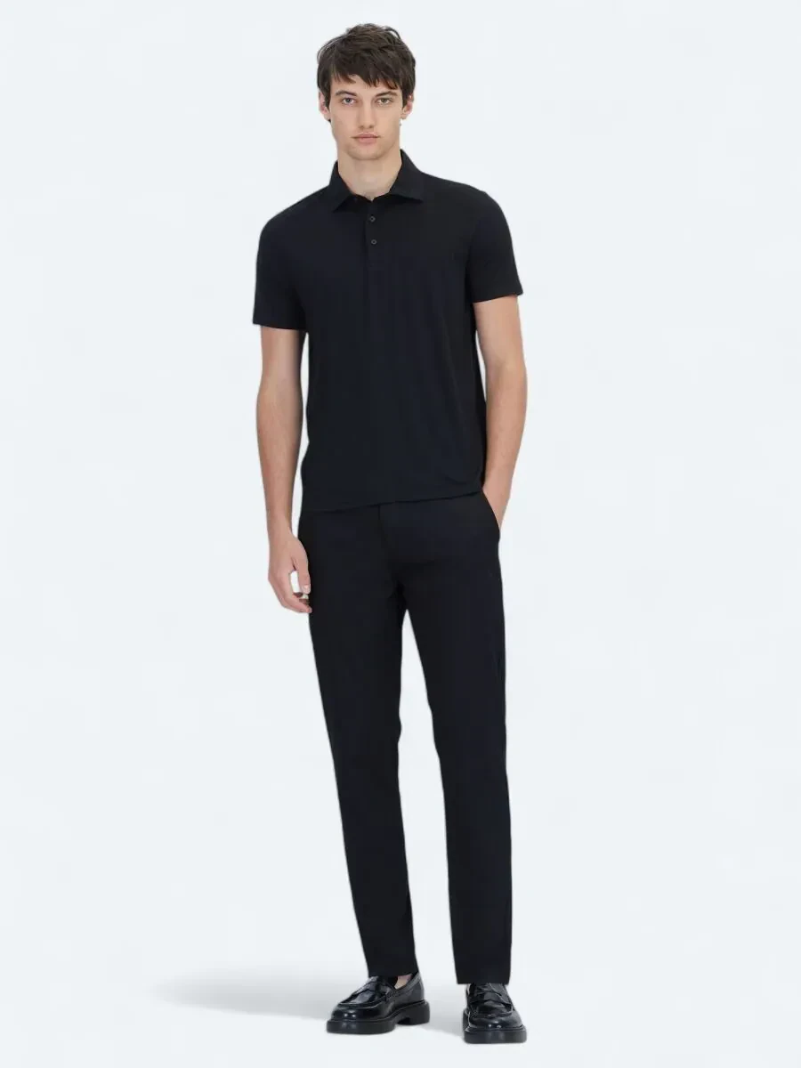 Siyah Düz Polo Yaka T-Shirt - 2
