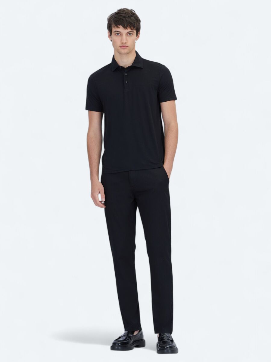 Siyah Düz Polo Yaka T-Shirt - 2