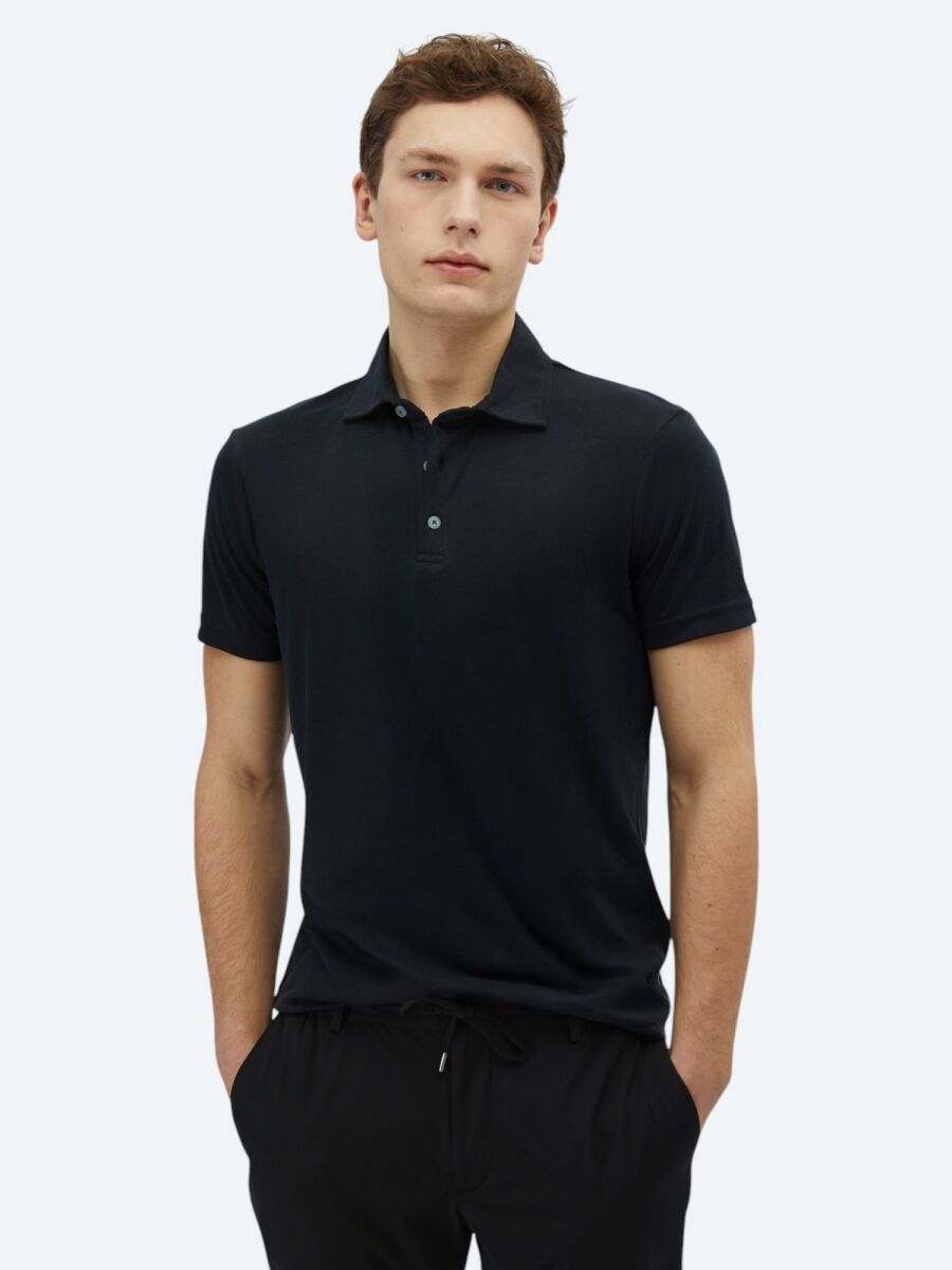 Siyah Düz Polo Yaka T-Shirt - 1