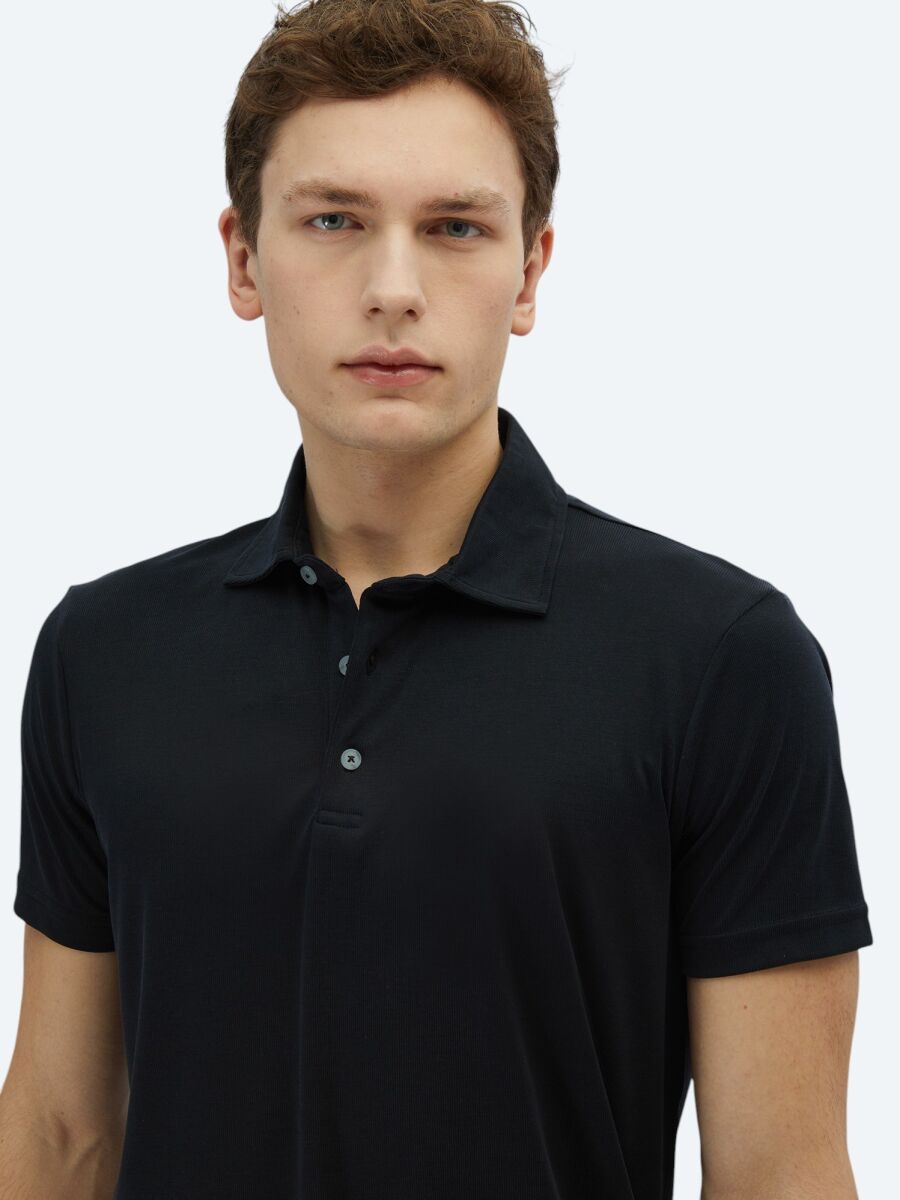 Siyah Düz Polo Yaka T-Shirt - 3
