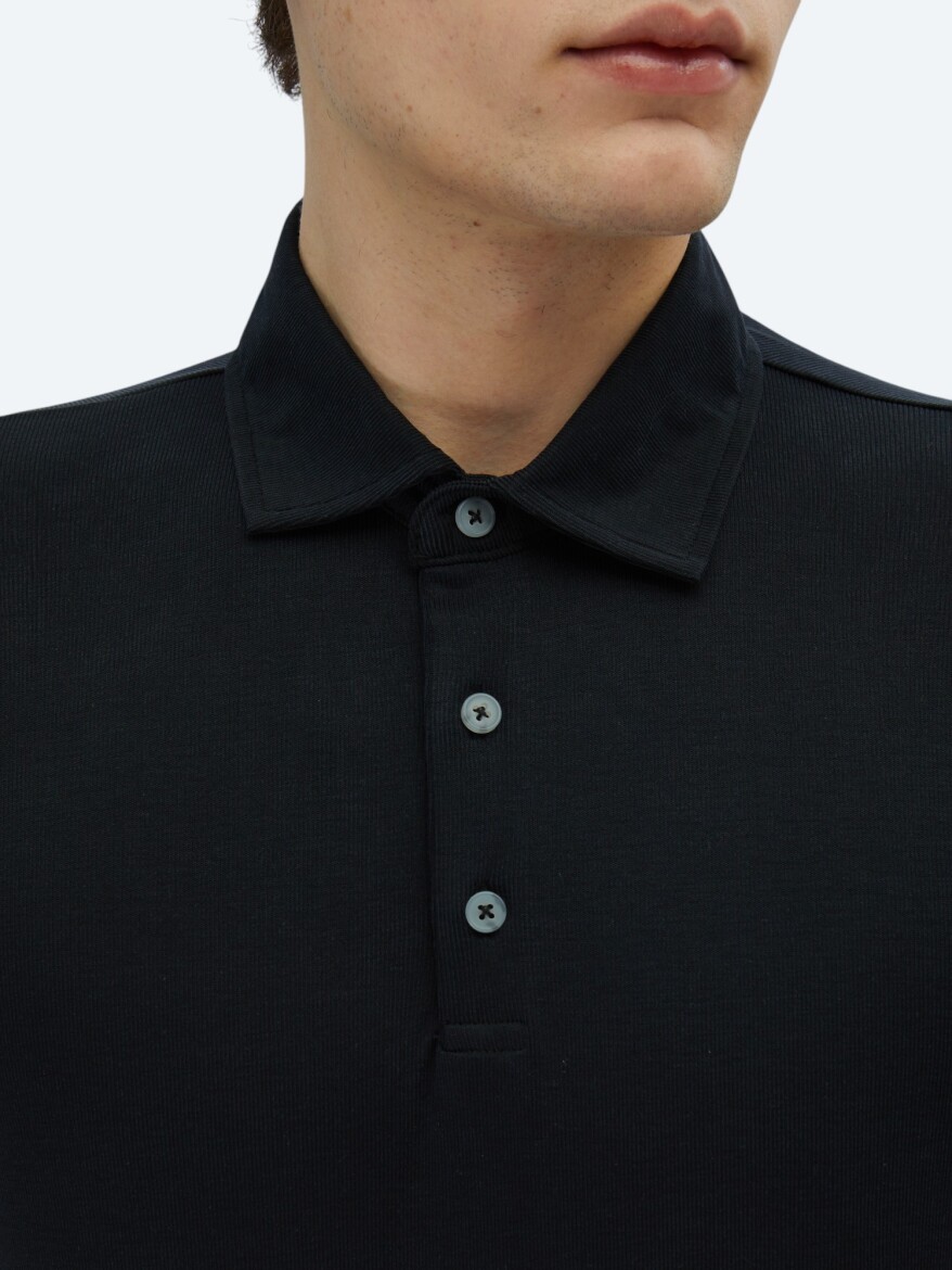 Siyah Düz Polo Yaka T-Shirt - 4