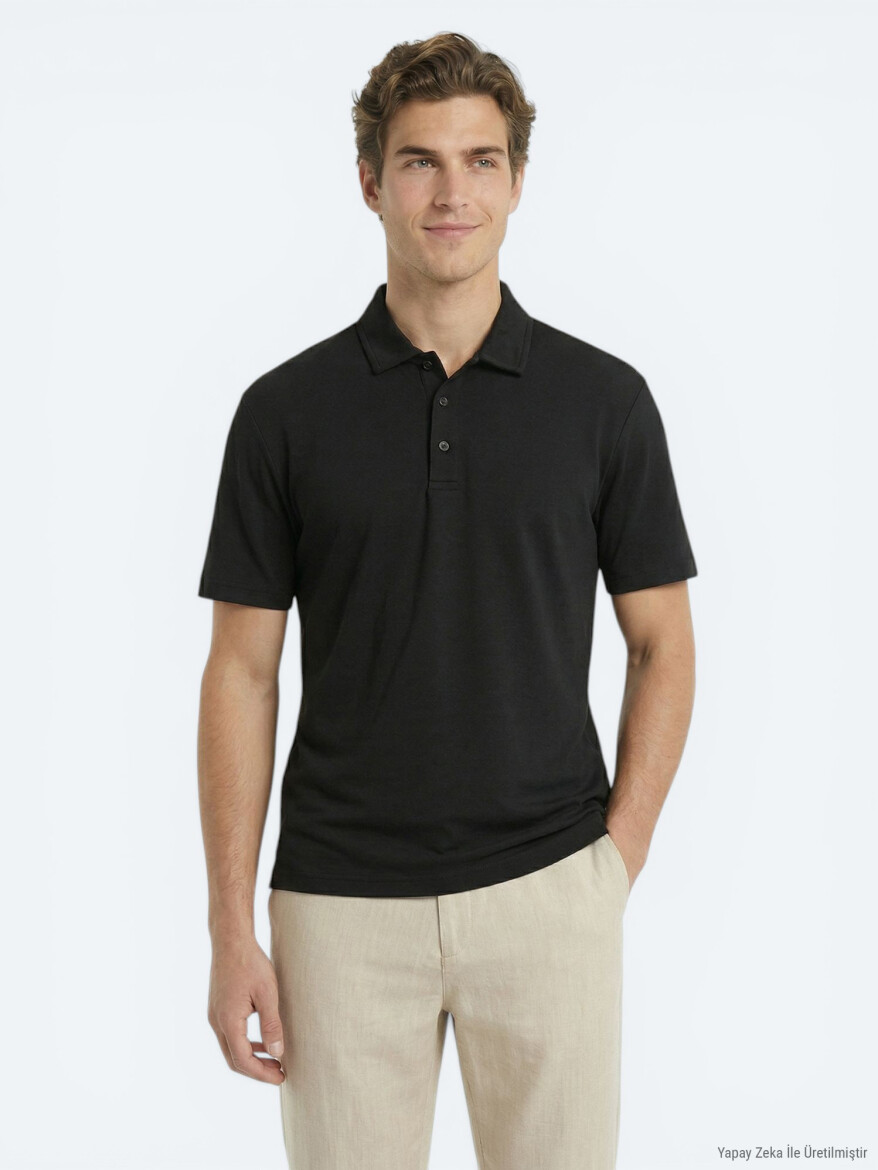 Siyah Düz Polo Yaka T-Shirt 