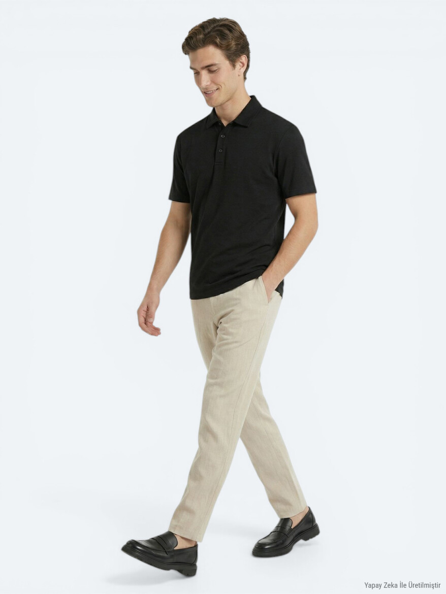 Siyah Düz Polo Yaka T-Shirt - 2