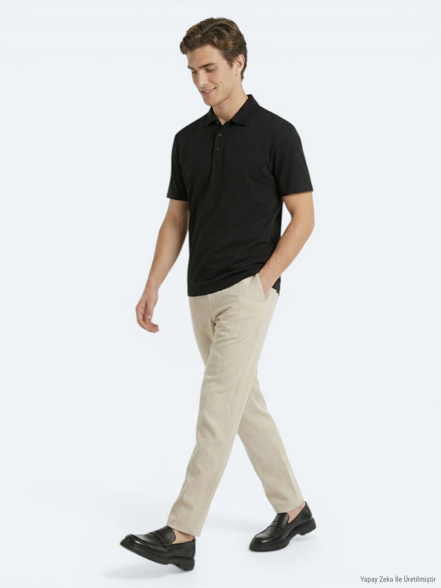 Siyah Düz Polo Yaka T-Shirt - 2